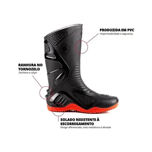 Bota Moto Lluvia Impermeable Motosafe Suela Roja  MOTOSAFE
