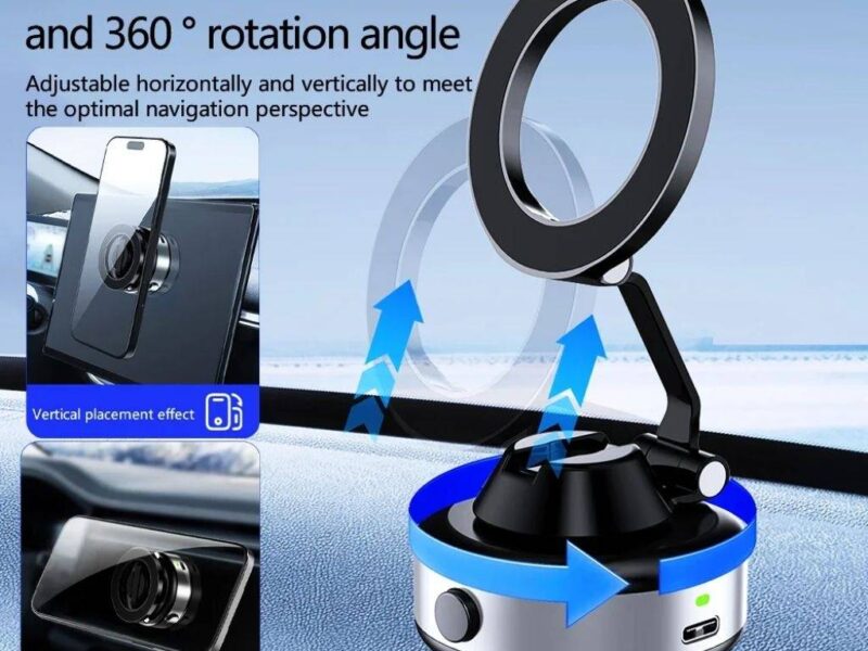 Soporte Vehicular Magnético X98 Rotación 360° c/Ventosa eléctrica Aluminio Negro