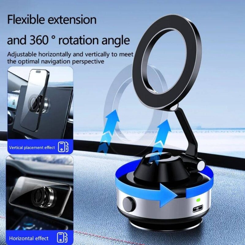 Soporte Vehicular Magnético X98 Rotación 360° c/Ventosa eléctrica Aluminio Negro